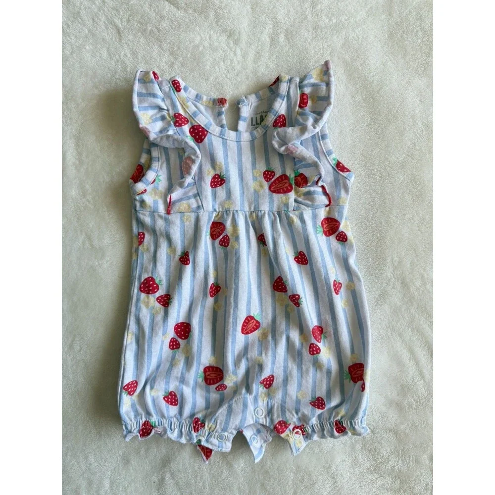Llama 3-Piece Girls 9M Short Sleeve Romper Set Strawberry Print Cotton